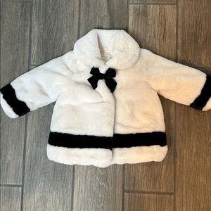 First Impressions White and Black Faux Fur Coat. Size 18 months.